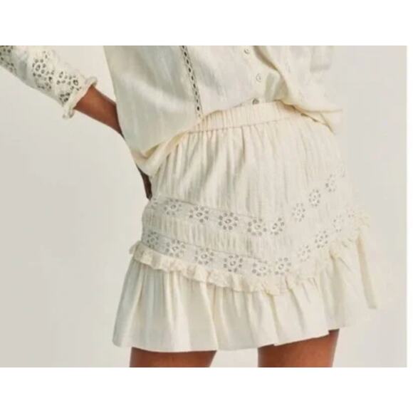 New LoveShackFancy Ivory Ruffle Lace Mini Skirt - Picture 1 of 10